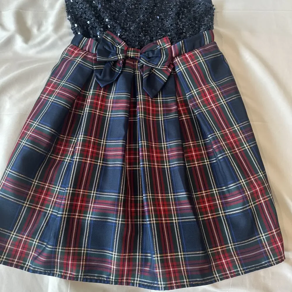 🎀 The Children’s Place Girls 12/14 blue sequence Plaid Sleeveless Dress 💙